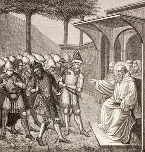 St. Benedict of Nursia bebreider østgoternes konge, ca. 1880 av English School